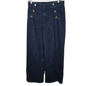 Ann Taylor High Waist Wide Leg Sailor Blue Denim Crop Jeans Size 4